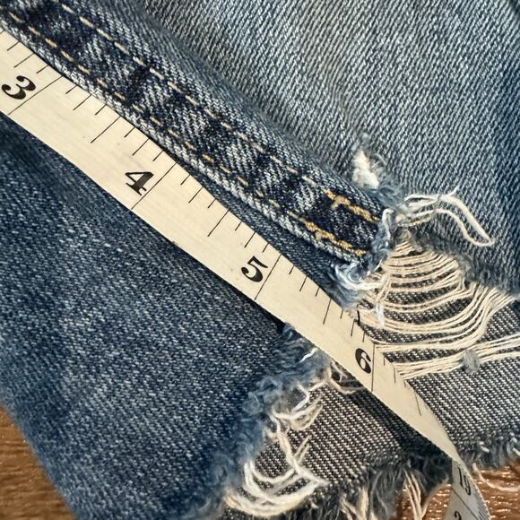 Lucky Brand Jean Shorts 0/25 (30 Waist) Blue Distressed Raw Hem Button Fly Denim - Picture 12 of 12